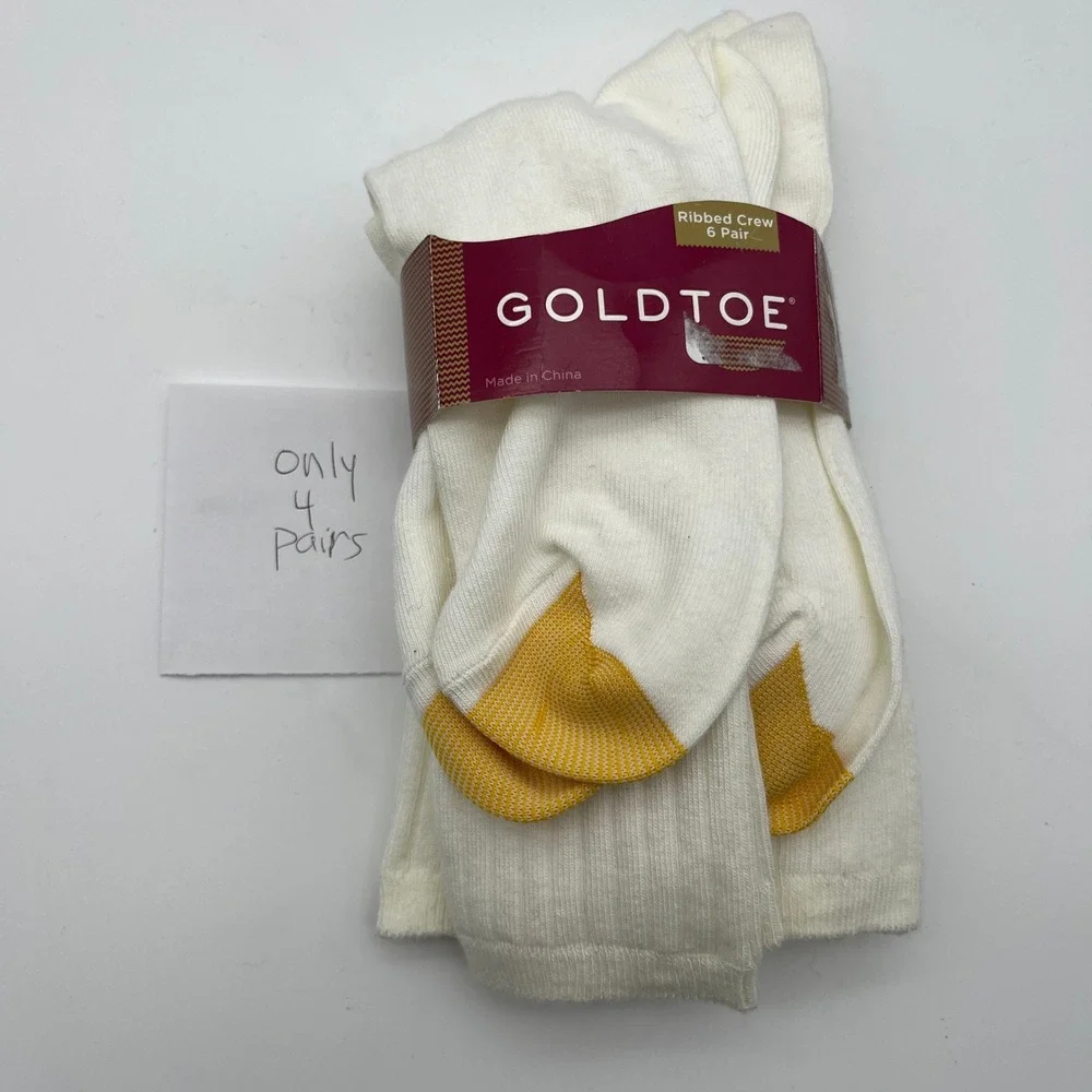 Goldtoe Socks Womens 9-11 White Ribbed Crew 4 Pairs‎ Cotton Blend 4585